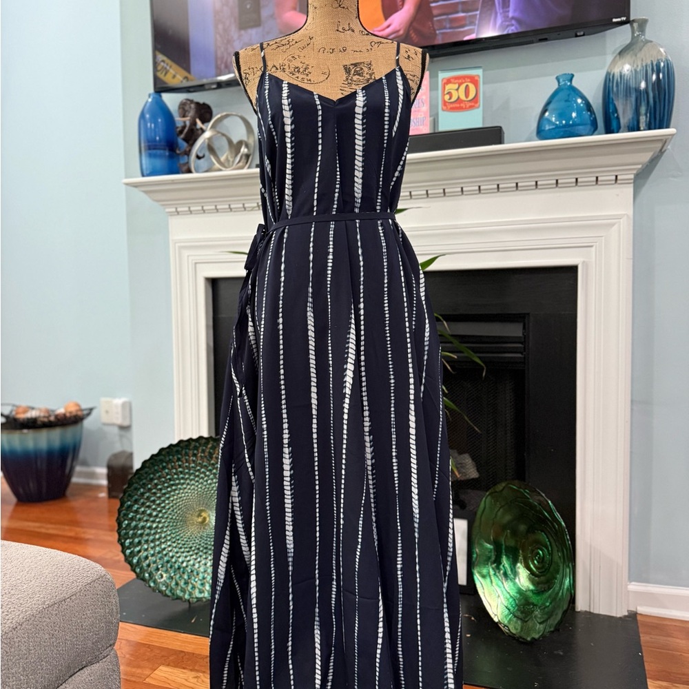 Banana Republic Blue and White Spaghetti Strap Maxi Sundress